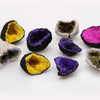 Stunning Black Rock Geodes - Yellow Crystals, Discover the mesmerizing beauty of Coloured Calcite Geodes with yellow crystals. Unique decorative pieces formed by nature and expertly coloured.