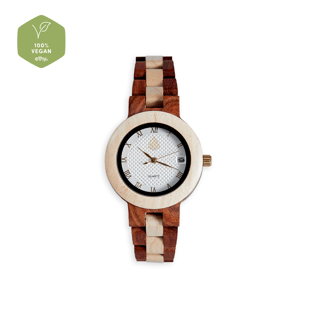 The Hazel Watch - Dual Tones, Sustainable Elegance, Discover The Hazel Watch: an eco-friendly timepiece crafted from upcycled Maple and Red Sandalwood. Elegance meets sustainability.