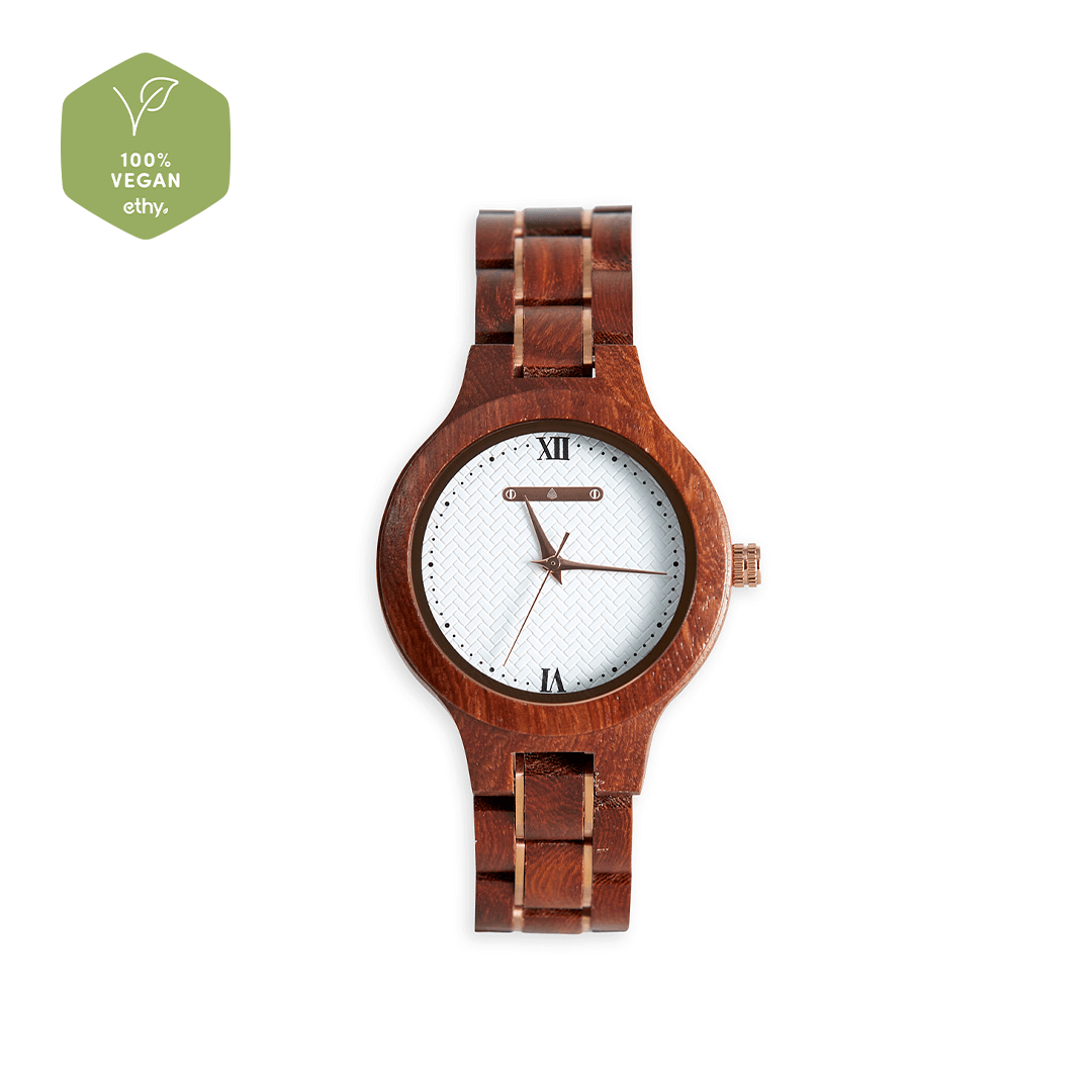 The Magnolia: Handmade Red Sandalwood Watch, Discover The Magnolia, a handmade wood watch for women, crafted from recycled Red Sandalwood. Elegant, sustainable, and one-of-a-kind.