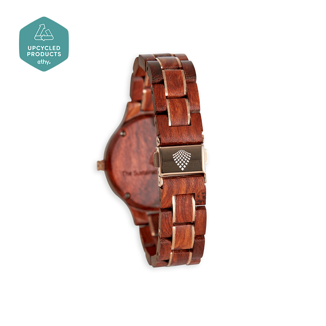 The Magnolia: Handmade Red Sandalwood Watch, Discover The Magnolia, a handmade wood watch for women, crafted from recycled Red Sandalwood. Elegant, sustainable, and one-of-a-kind.