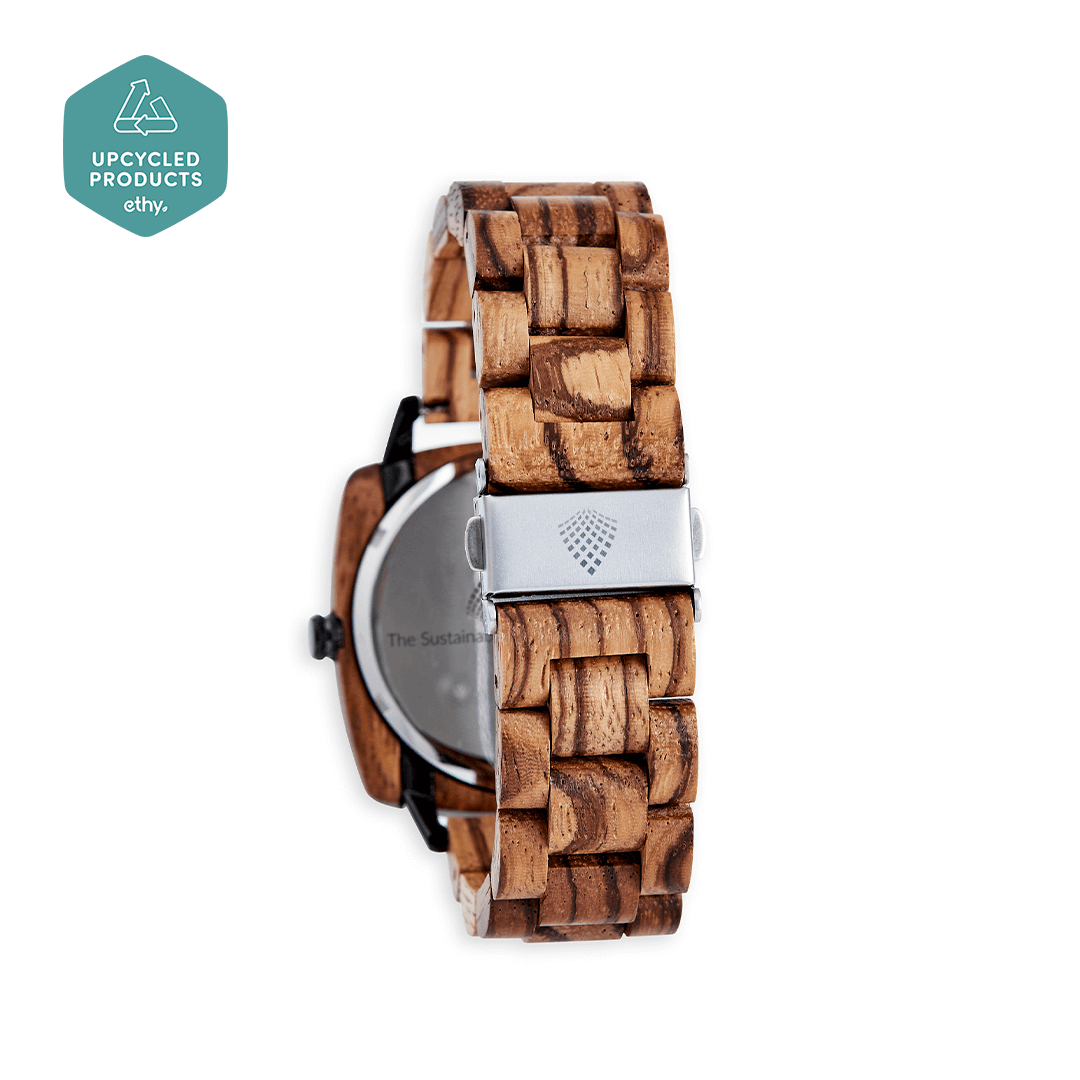 Oak Watch: Eco-Friendly Zebrawood & Quartz Timepiece, Discover the Oak Watch, handcrafted from recycled Zebrawood with a sleek Japanese Quartz movement. A unique, stylish accessory for any occasion.