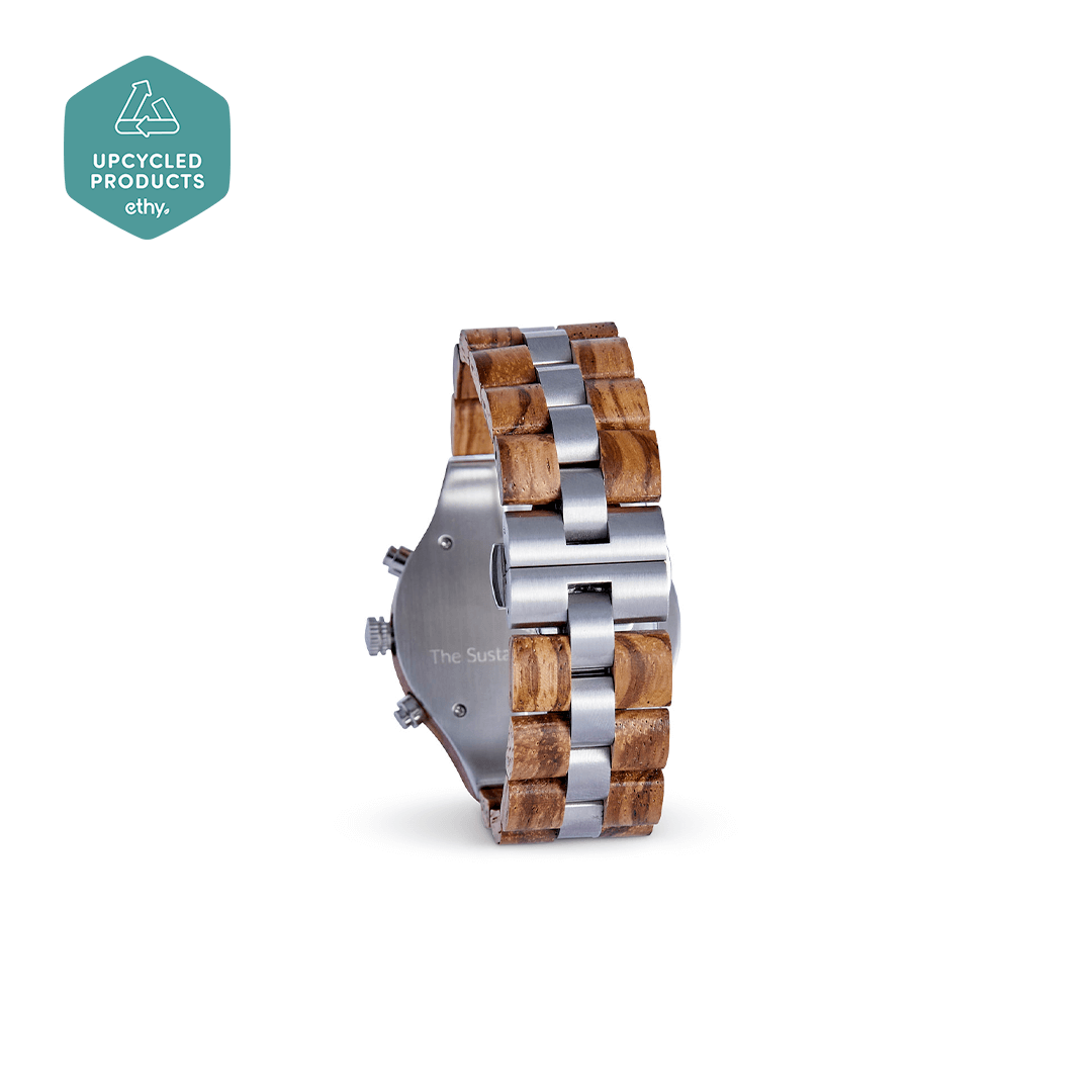 Premium Eco-Friendly Sandalwood Wood Watch for Men, Discover stylish durability with The Sandalwood, a handmade, eco-friendly chronograph watch crafted from recycled Zebrawood.