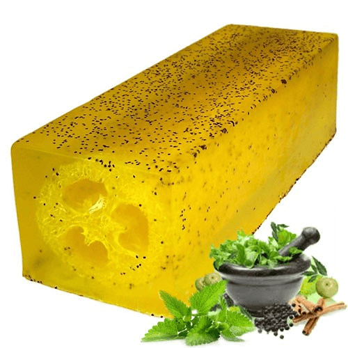 Loofah Soap Loaf - Peppermint & Herb Exfoliation, Refresh and rejuvenate your skin with our handmade loofah soap loaf, infused with peppermint essential oil for a revitalizing exfoliation experience.