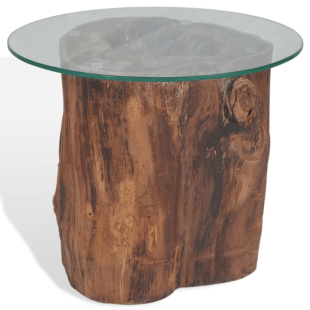 Elegant Teak Base & Glass Top Coffee Table, 50x40 cm, Add elegance to your living room with a unique teak base and tempered glass coffee table. Perfect for modern interiors.