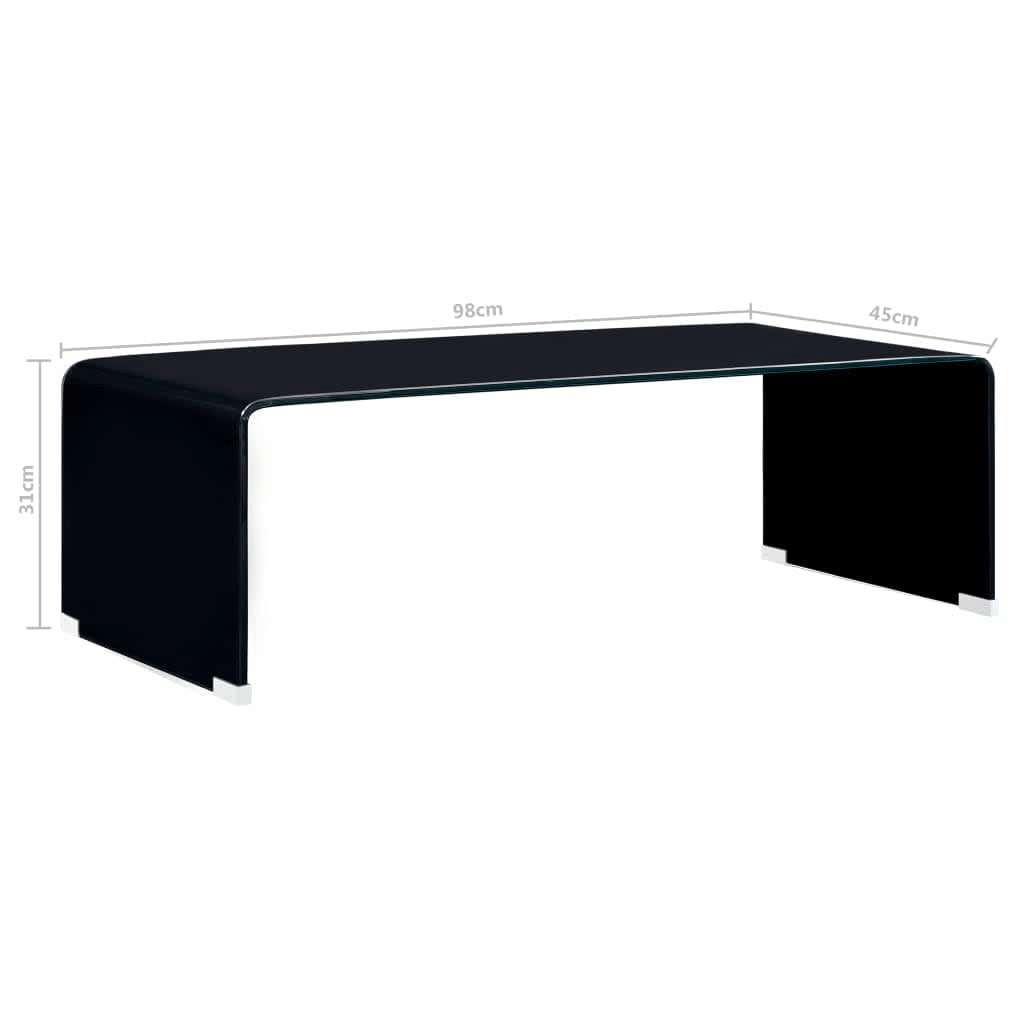 Modern Black Coffee Table - Sleek Tempered Glass, Enhance your home with the Modern Black Coffee Table in durable tempered glass. No assembly needed. Perfect for modern interiors. Size: 98x45x31 cm.