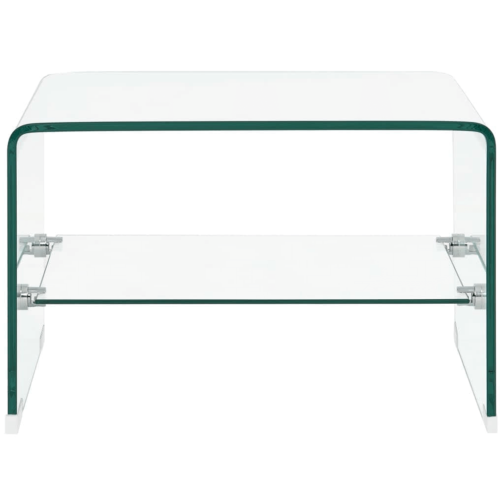 Clear Tempered Glass Coffee Table with Shelf, Elevate your modern living space with our clear tempered glass coffee table featuring a built-in shelf for enhanced strength and practical elegance.