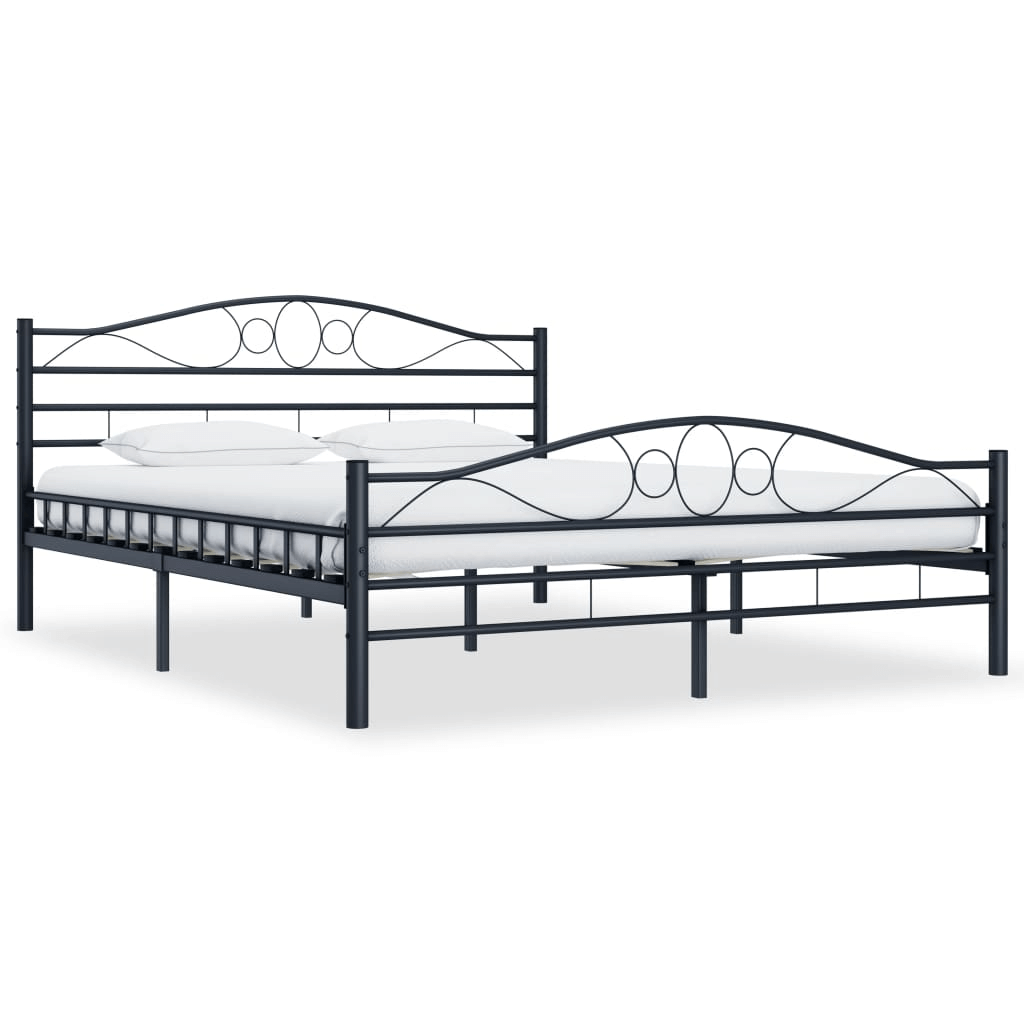 Elegant 160x200 cm Black Steel Bed Frame Elevate your bedroom with the vidaXL Black Steel Bed Frame. Durable, sleek design with comfortable plywood slats. Perfect for a sophisticated touch.