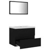 Modern Black Bathroom Set with Sink Cabinet and Mirror, Elevate your bathroom decor with our modern black engineered wood set, featuring a sink cabinet, built-in basin, and stylish mirror. Durable and chic!