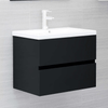 Modern Black Bathroom Set with Sink Cabinet and Mirror, Elevate your bathroom decor with our modern black engineered wood set, featuring a sink cabinet, built-in basin, and stylish mirror. Durable and chic!