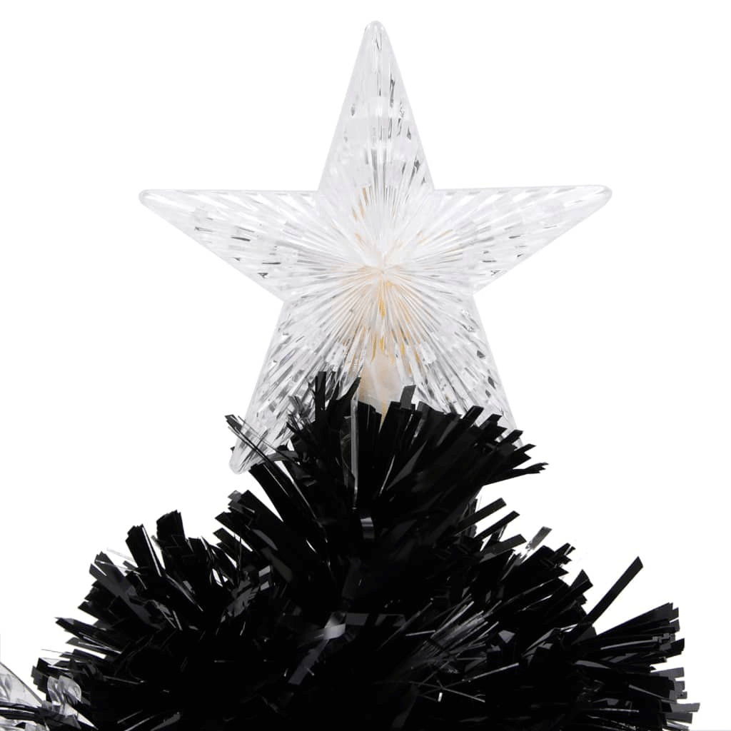 Black Christmas Tree with LED & Fibre Optics, Elevate your holiday decor with our lifelike 64 cm black Christmas tree, featuring LED snowflakes and fibre optic lights for magical illumination.