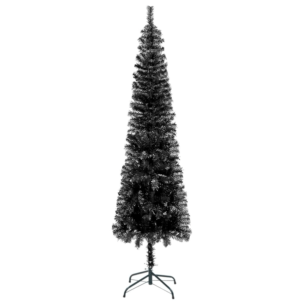 Slim Black Christmas Tree 210 cm - Elegant Decor, Elevate your holiday decor with this chic, realistic black Christmas tree. Perfect as a unique festive centerpiece.