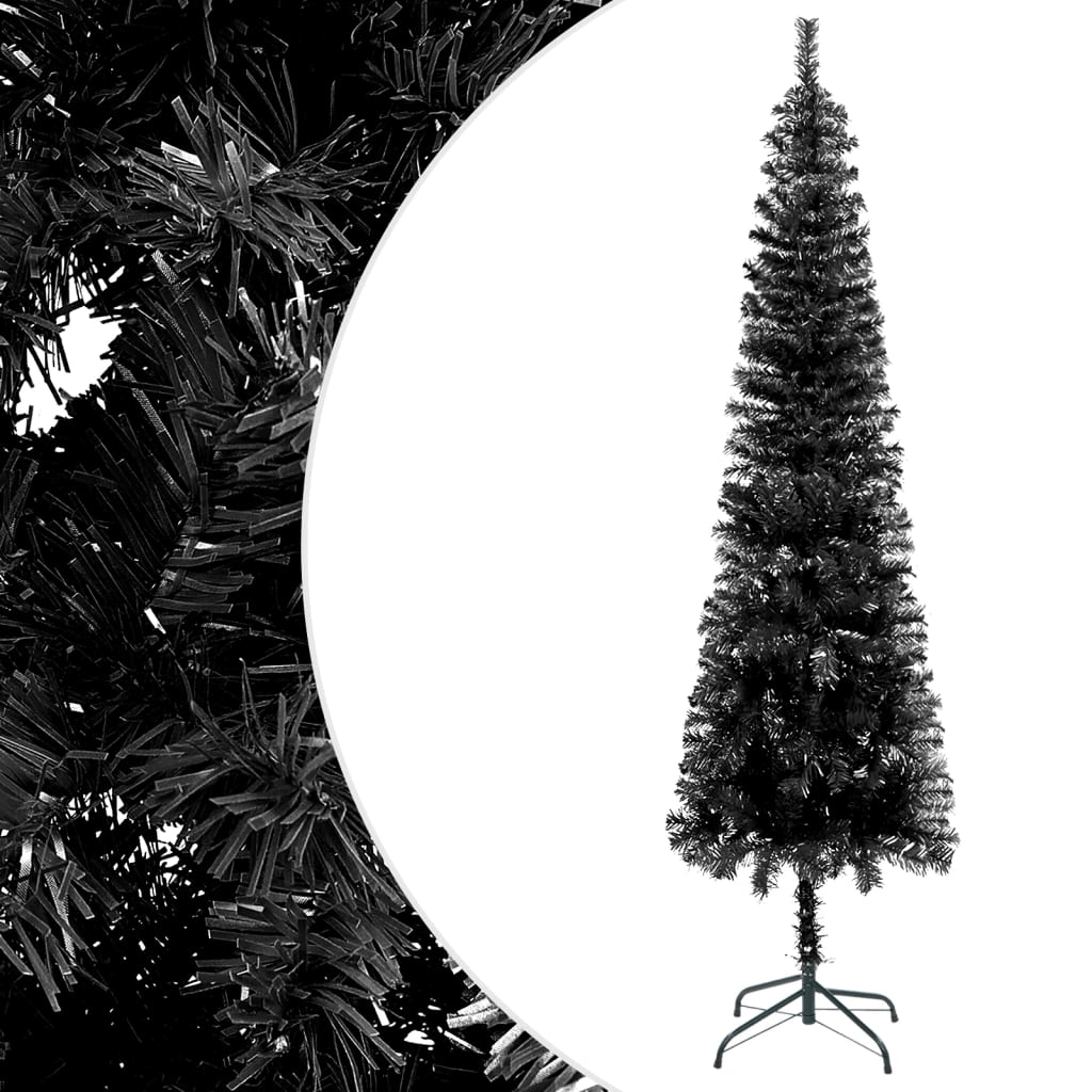 Slim Black Christmas Tree - 240 cm | Elegant Decor, Discover a 240 cm Slim Black Christmas Tree to modernize your holiday decor with elegance and uniqueness.