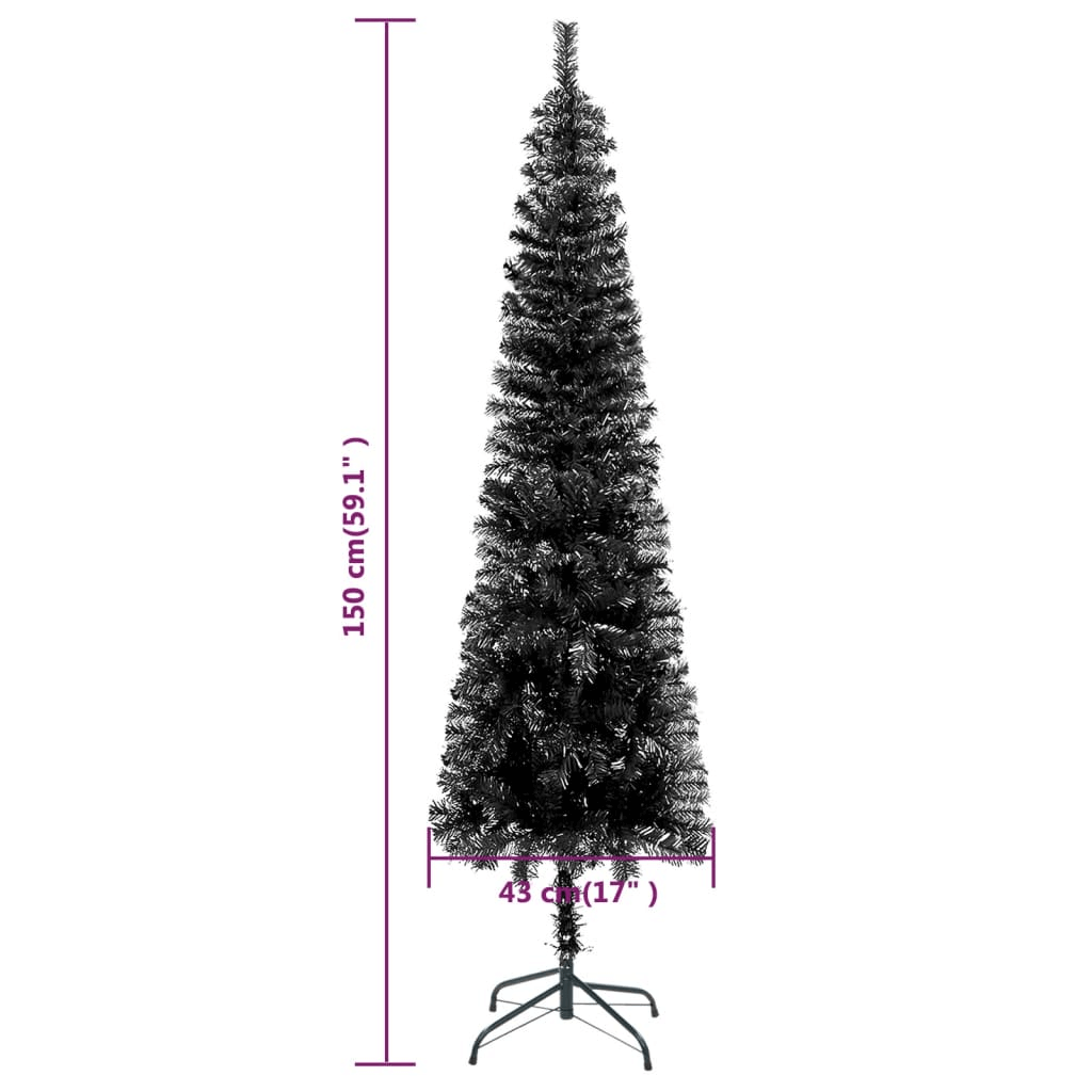 Slim Black Christmas Tree - 150 cm | Modern Decor, Discover chic elegance with our 150 cm Slim Black Christmas Tree. Perfect for modern homes, it offers a stylish and realistic holiday touch.