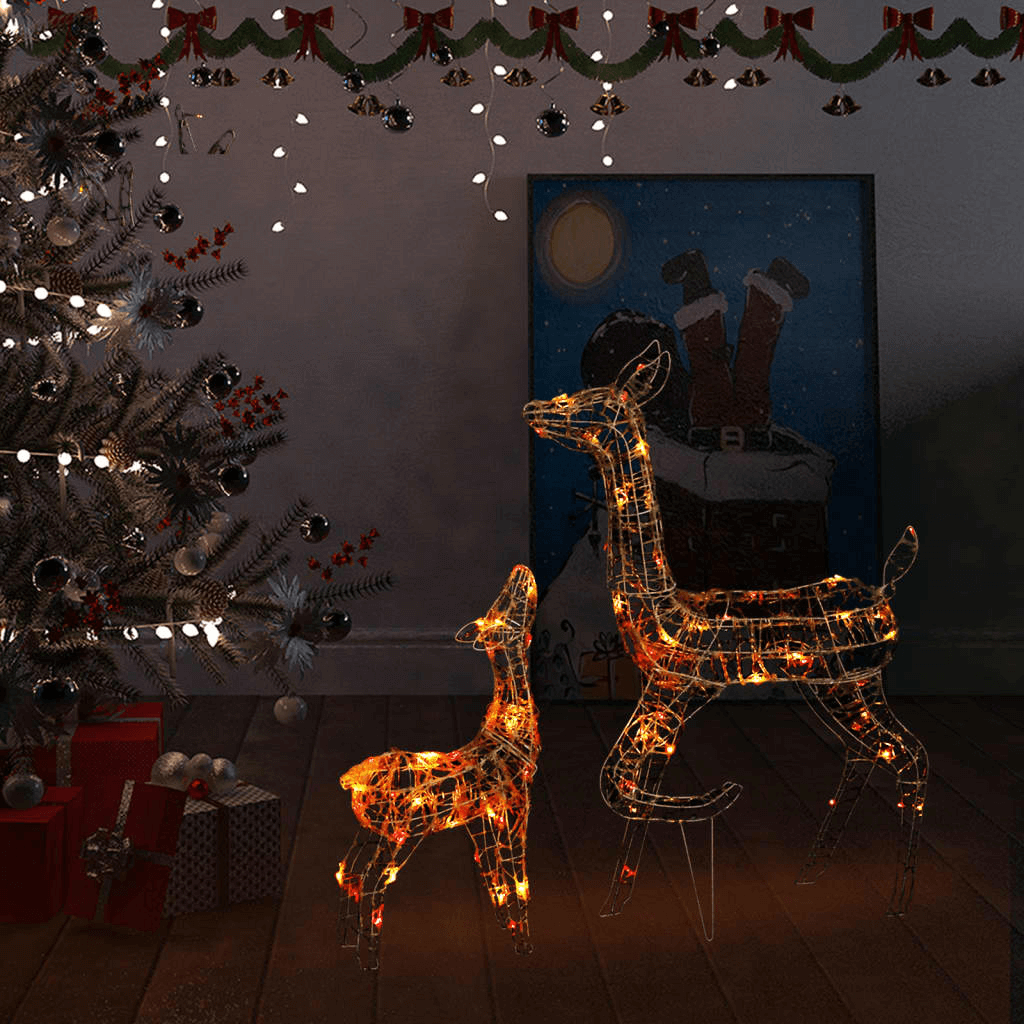 Enchant Your Holidays with Acrylic Reindeer Family, Transform your home with vibrant, colorful 160 LED lights and an elegant acrylic design. Perfect for indoor/outdoor festive Christmas decor.