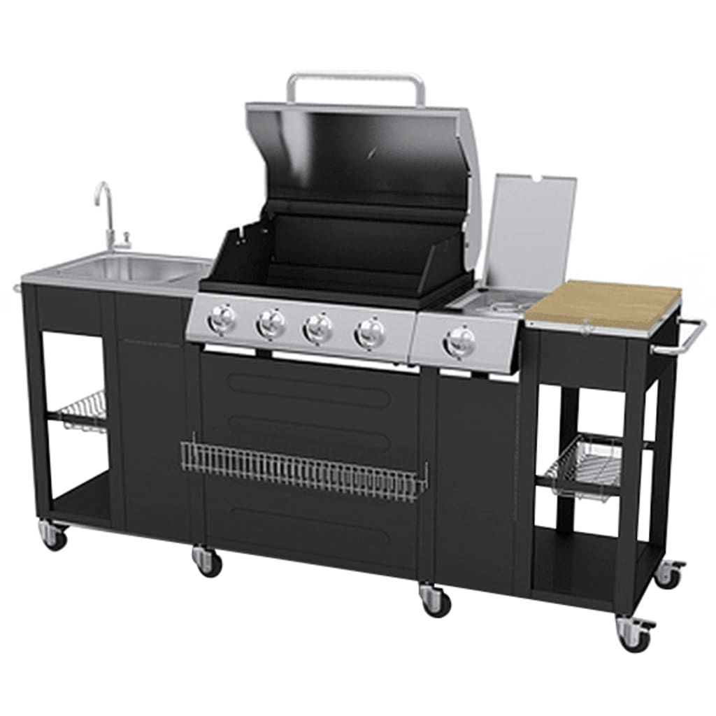 vidaXL Outdoor BBQ Montana 4-Burner | Stainless Steel Elevate your grilling with the vidaXL Outdoor BBQ Montana. 4 burners, stainless steel design for peak outdoor cooking performance.