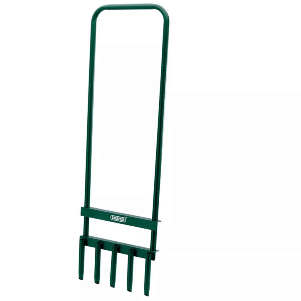 Draper Tools Lawn Aerator - Durable, Efficient Lawn Care, Aerate your lawn easily with Draper Tools Lawn Aerator. Durable tubular steel, 5 prongs, size 29x93 cm. Green, efficient, and robust performance.