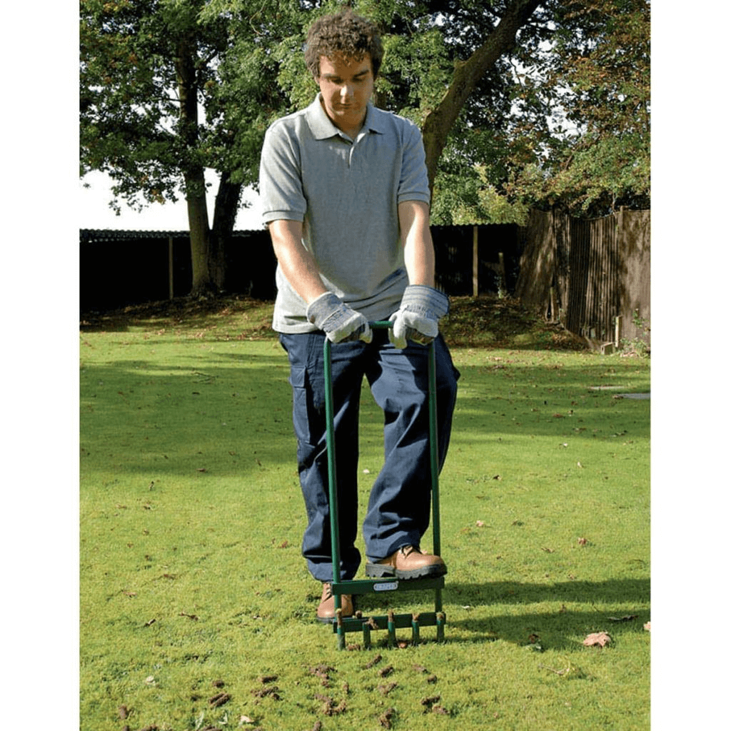 Draper Tools Lawn Aerator - Durable, Efficient Lawn Care, Aerate your lawn easily with Draper Tools Lawn Aerator. Durable tubular steel, 5 prongs, size 29x93 cm. Green, efficient, and robust performance.