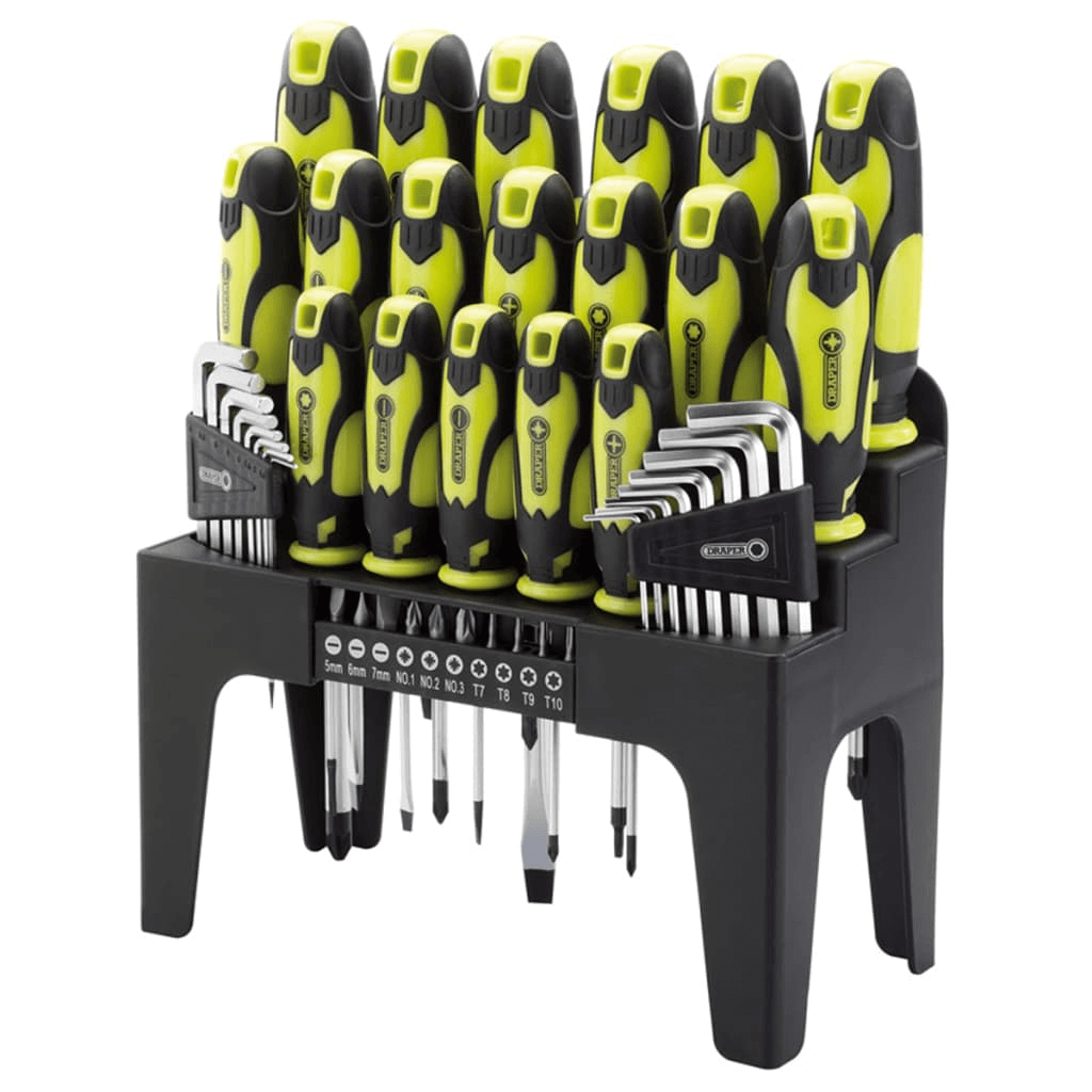 Draper Tools 44-Piece Screwdriver & Bit Set 78619, Get the Draper Tools 44-piece screwdriver, bit, and hex key set. Ideal for home or workshop, made from hardened chrome vanadium steel for strength & durability.