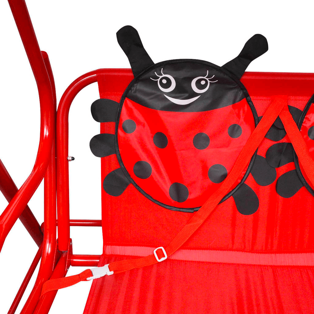 Vibrant Red Kids Swing Seat with Sunshade, Discover a fun Kids Swing Seat with a sunshade canopy, vibrant red color, and durable steel frame for safe and easy assembly. Perfect for outdoor fun!