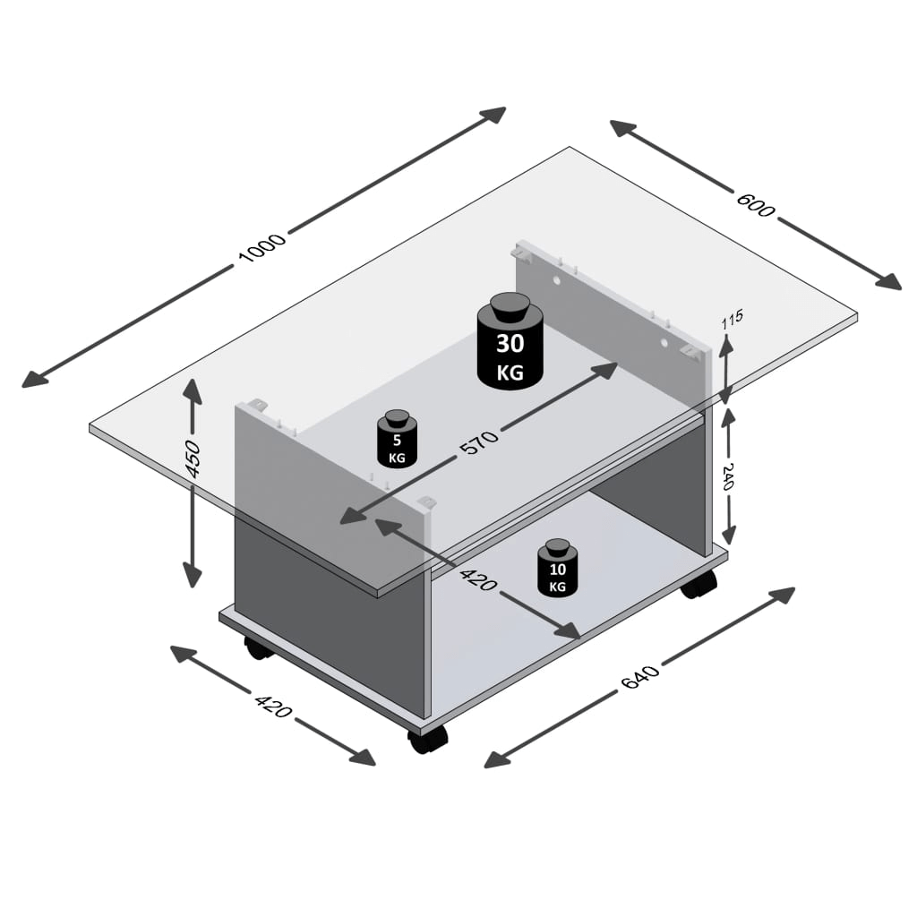 Modern FMD Coffee Table with Castors - Concrete Grey & White, Elevate your living room with the stylish FMD Coffee Table featuring castors, perfect for modern decor and practical storage solutions.