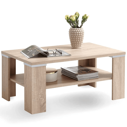 Modern FMD Oak Coffee Table with Shelf - 100x60x46 cm, Enhance your living room with the stylish FMD Oak Coffee Table. Durable and functional, it offers modern design and practical storage solutions.