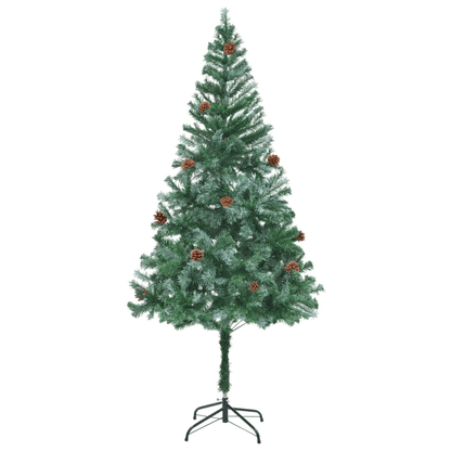 180 cm Artificial Christmas Tree - Realistic & Durable, Enhance your festive decor with a realistic 180 cm artificial Christmas tree featuring pinecones and snowy white tips. Perfect for a timeless holiday look.