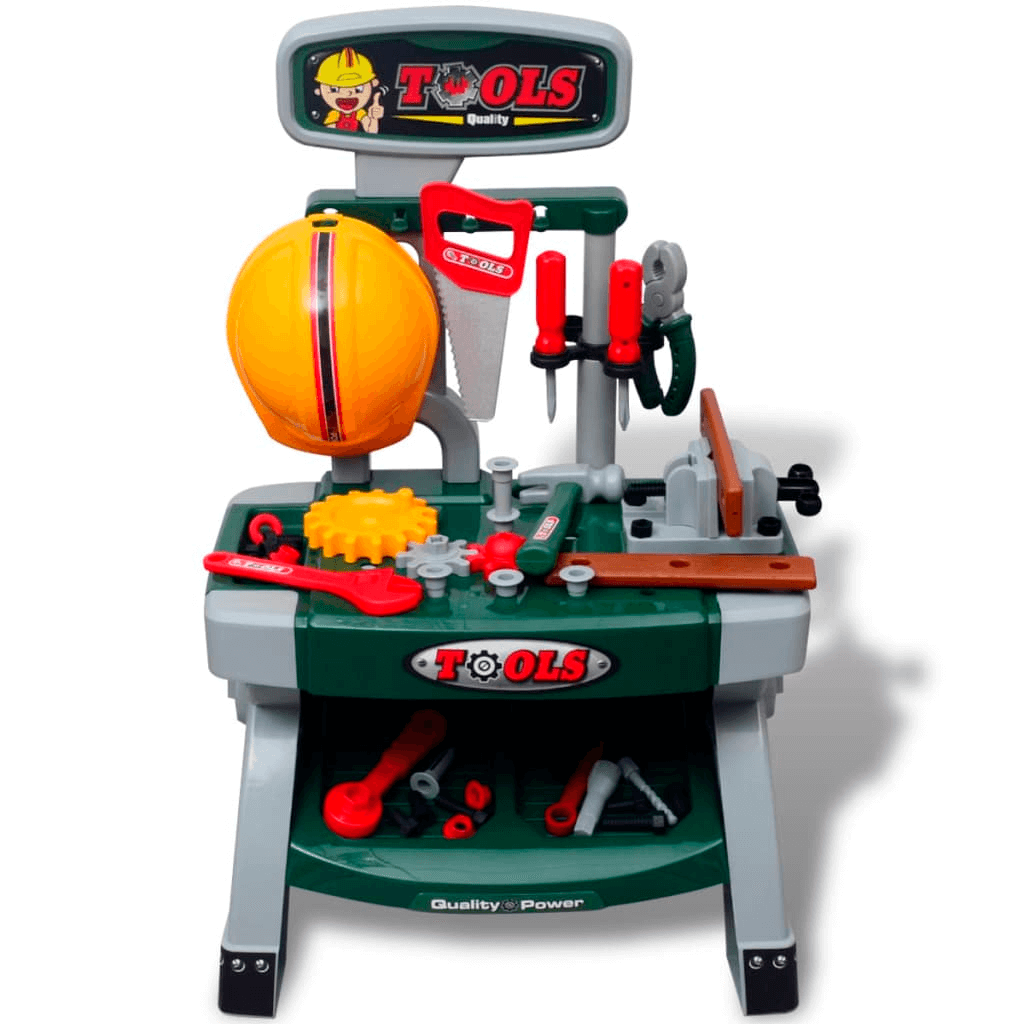 Kids' Playroom Toy Workbench - Realistic Tools Set, Encourage imaginative play and skill development with this durable Kids' Playroom Toy Workbench featuring realistic tools. Safe and perfect for young builders!