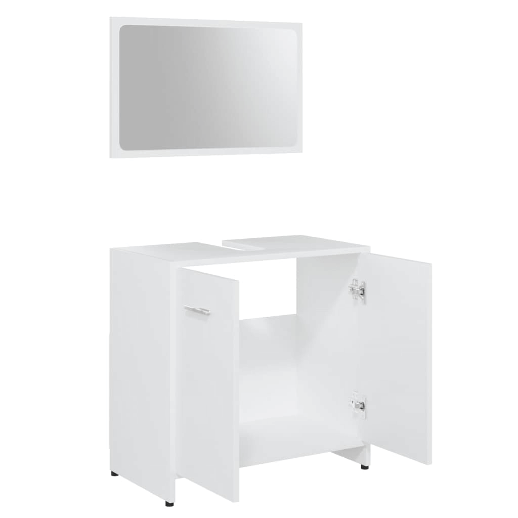 Elegant White Bathroom Furniture Set | Engineered Wood, Upgrade your bathroom with this sleek, white bathroom furniture set in durable engineered wood. Elegant design and spacious storage for modern bathrooms.