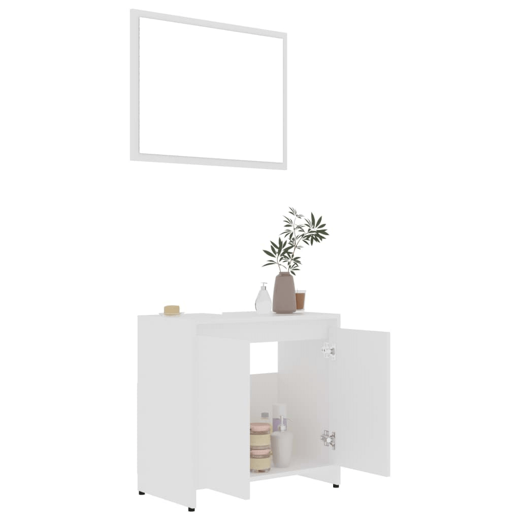 Elegant vidaXL Bathroom Set - White Engineered Wood, Upgrade your bathroom with this stylish vidaXL Bathroom Furniture Set. White engineered wood with mirror and cabinet for ample storage and modern aesthetics.