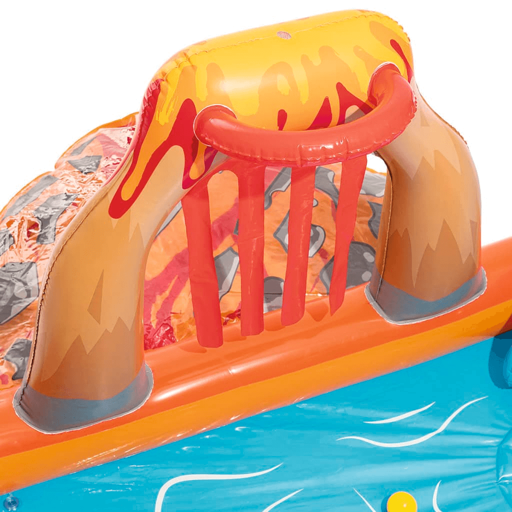 Lava Lagoon Play Centre - Backyard Water Fun, Transform your backyard with the Lava Lagoon Play Centre. Easy setup, 208L capacity, vibrant features like palm trees and ball ramp for endless summer fun!