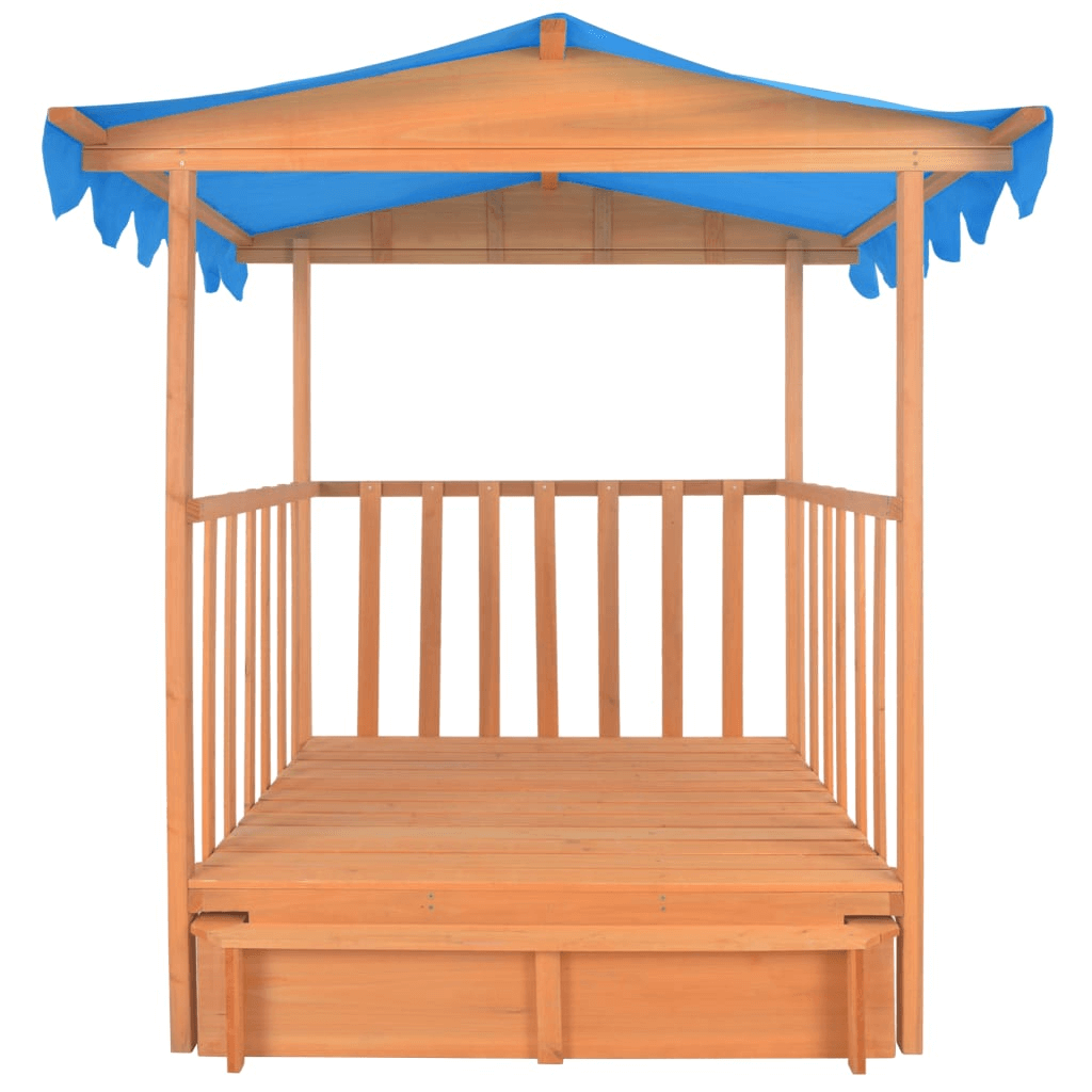 Kids Playhouse with Sandbox - Outdoor Fun, Transform your backyard with this fir wood playhouse, featuring a blue UV50 protected roof. A perfect spot for imaginative play and adventures.