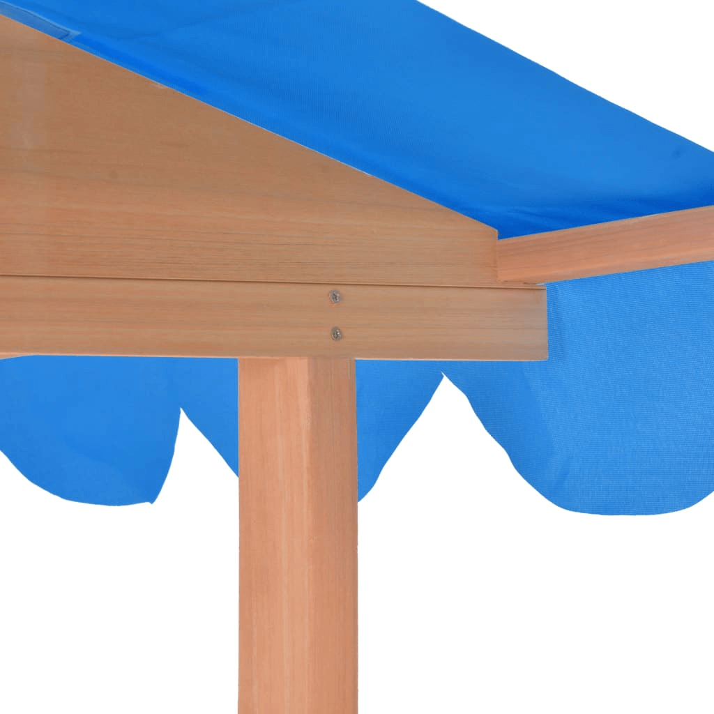 Kids Playhouse with Sandbox - Outdoor Fun, Transform your backyard with this fir wood playhouse, featuring a blue UV50 protected roof. A perfect spot for imaginative play and adventures.