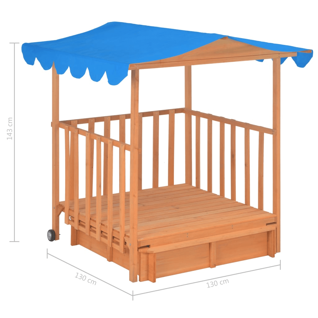 Kids Playhouse with Sandbox - Outdoor Fun, Transform your backyard with this fir wood playhouse, featuring a blue UV50 protected roof. A perfect spot for imaginative play and adventures.