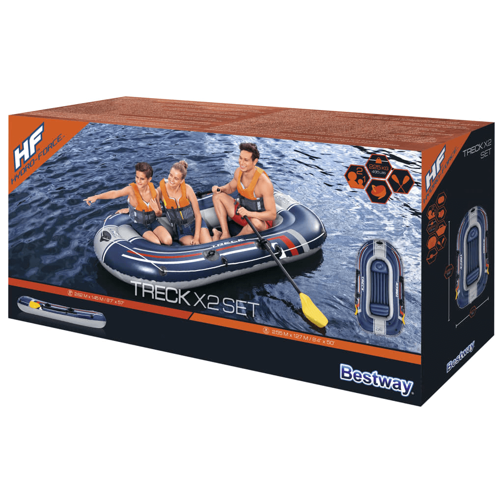 Hydro-Force Treck x2 Inflatable Boat Set – 255x127 cm, Experience ultimate comfort and safety on the water with the Hydro-Force Treck x2 Set. Ideal for 2 adults and 1 child, perfect for quiet lake trips.