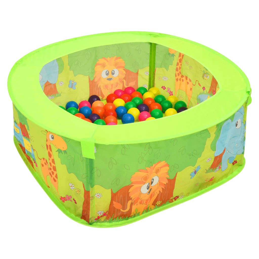 Kids Ball Pool with 50 Colorful Balls - 75x75x32 cm, Discover a fun, educational play tent for kids. Enhance imagination and independence with this vibrant ball pool featuring 50 balls and animal prints.