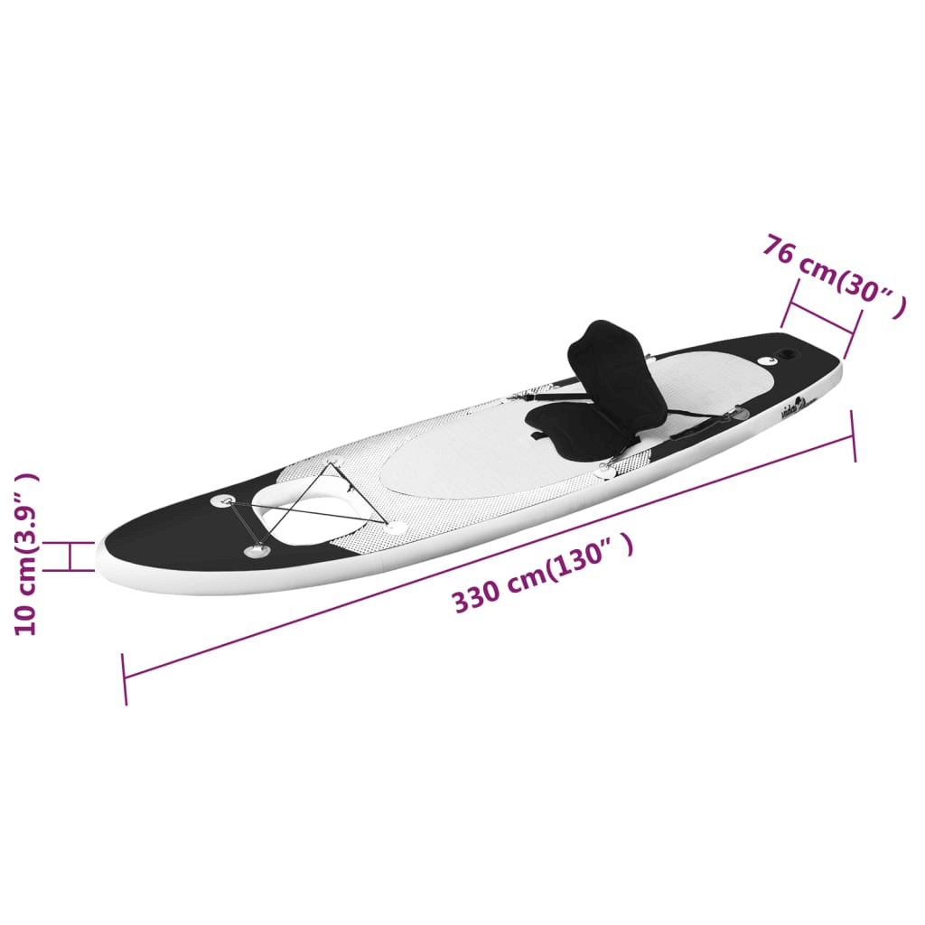 Inflatable Stand Up Paddle Board Set - Black, 330x76x10 cm, Perfect for beginners and recreational paddling. Experience stability and joy with our durable inflatable SUP board set. Ideal for all skill levels.