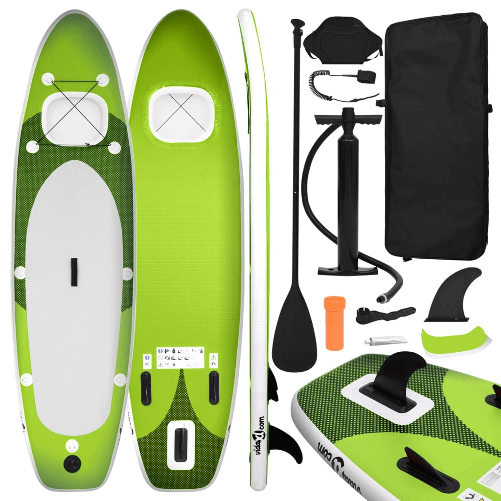 Inflatable Paddle Board Set – Green, Durable & Stable, Experience ultimate fun on the water with this durable and stable inflatable stand-up paddle board set. Perfect for all skill levels.