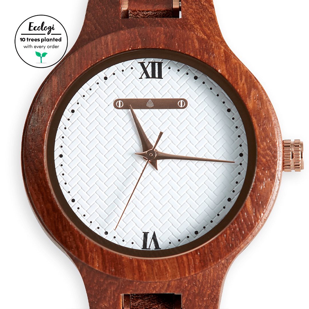 The Magnolia: Handmade Red Sandalwood Watch, Discover The Magnolia, a handmade wood watch for women, crafted from recycled Red Sandalwood. Elegant, sustainable, and one-of-a-kind.