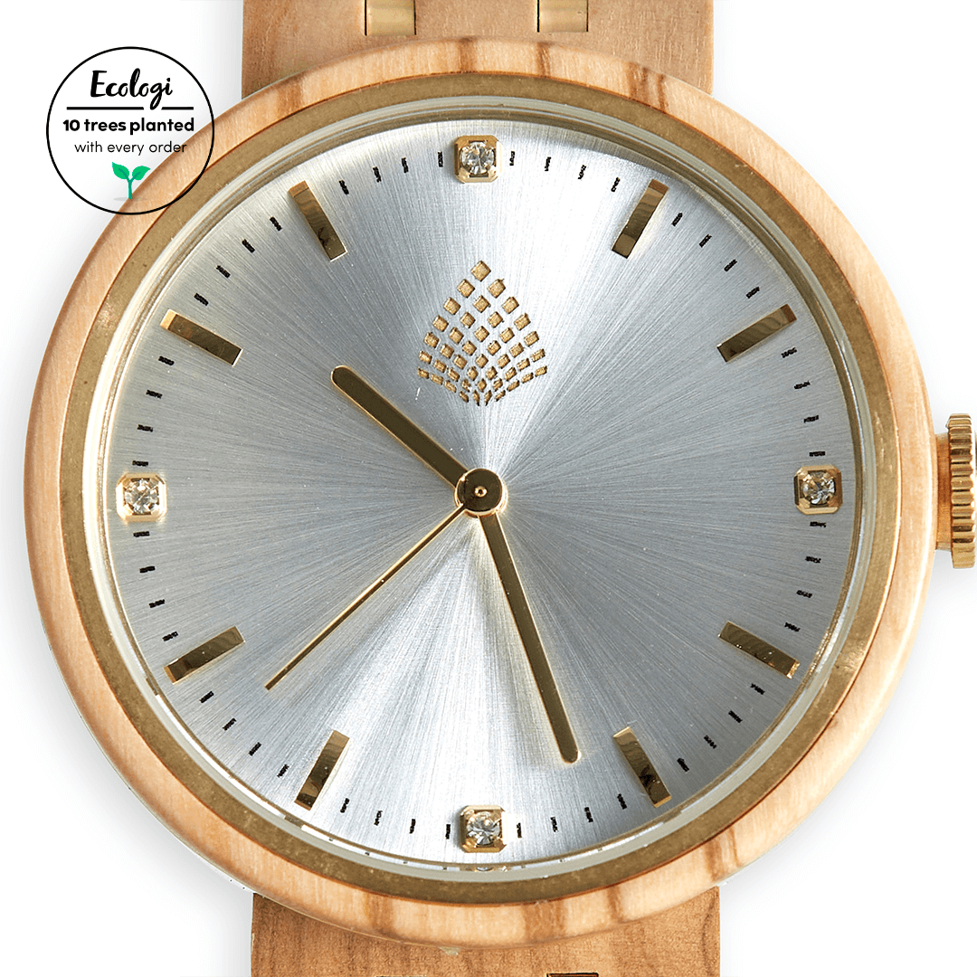 The Teak: Natural Wood Watch - Stylish & Sustainable, Discover The Teak Natural Wood Watch, handcrafted from Olive wood with gold accents. A perfect blend of style and sustainability for eco-conscious fashion.