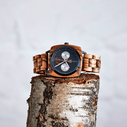 Oak Watch: Eco-Friendly Zebrawood & Quartz Timepiece, Discover the Oak Watch, handcrafted from recycled Zebrawood with a sleek Japanese Quartz movement. A unique, stylish accessory for any occasion.