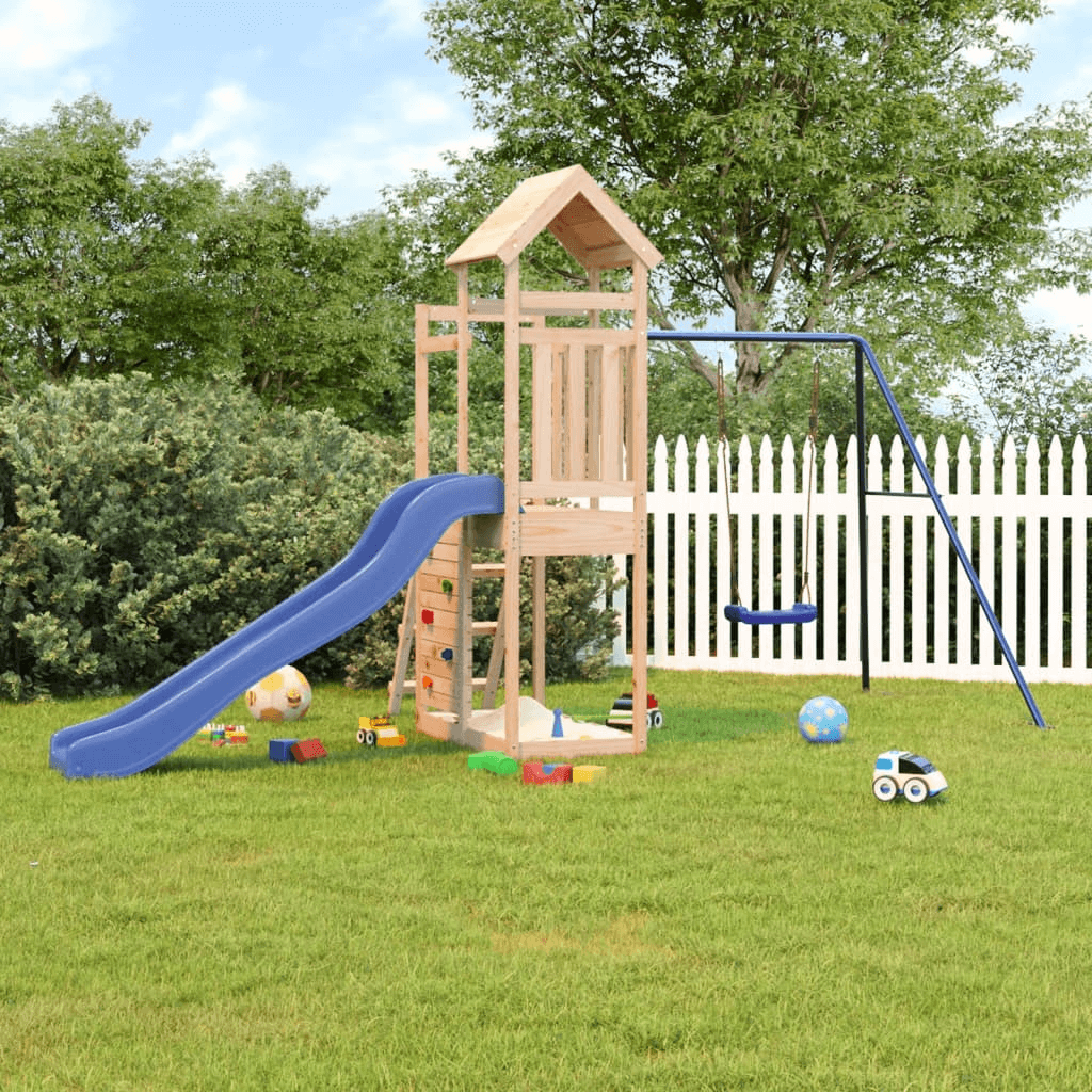 Outdoor Playset Solid Wood - Fun & Durable Kids Playhouse, Transform your backyard with our durable pine wood outdoor playset. Great for endless fun, safety, and durability for your children.