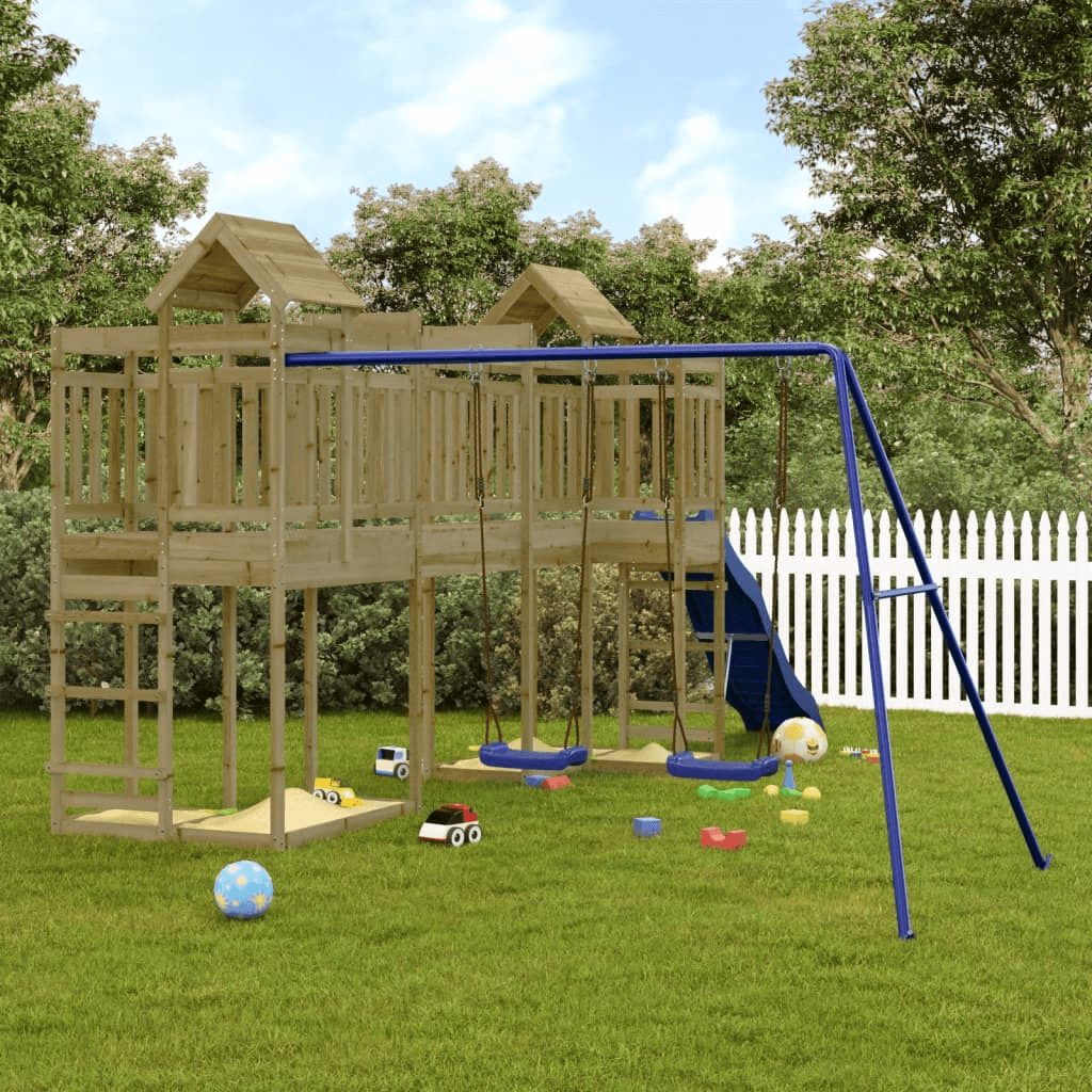 Fun & Durable Outdoor Playset with Slide & Swings, Transform your backyard with a vidaXL Outdoor Playset. Made from impregnated pinewood, it’s durable, safe, and perfect for hours of fun!