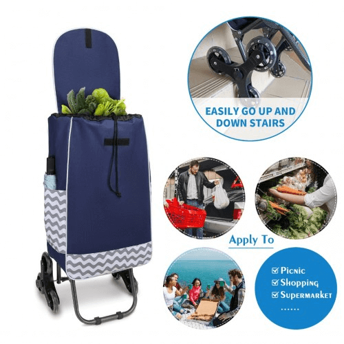 6 Wheel Push Shopping Trolley - Navy, Durable & Collapsible, Shop effortlessly with the Kono 6 Wheel Push Shopping Trolley. Durable, collapsible, and spacious design with a non-slip handle.