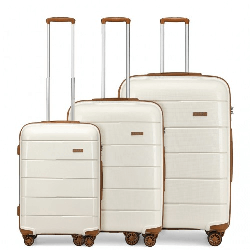 KONO Stylish Hard Shell Suitcase Set - Cream (3 Sizes), Travel in style with the KONO Hard Shell PP Suitcase Set. Lightweight, durable, and secure. Perfect for your next adventure!