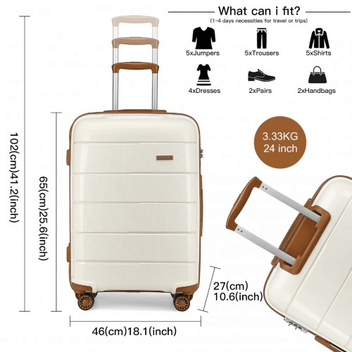 KONO Stylish Hard Shell Suitcase Set - Cream (3 Sizes), Travel in style with the KONO Hard Shell PP Suitcase Set. Lightweight, durable, and secure. Perfect for your next adventure!