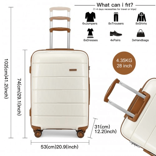 KONO Stylish Hard Shell Suitcase Set - Cream (3 Sizes), Travel in style with the KONO Hard Shell PP Suitcase Set. Lightweight, durable, and secure. Perfect for your next adventure!