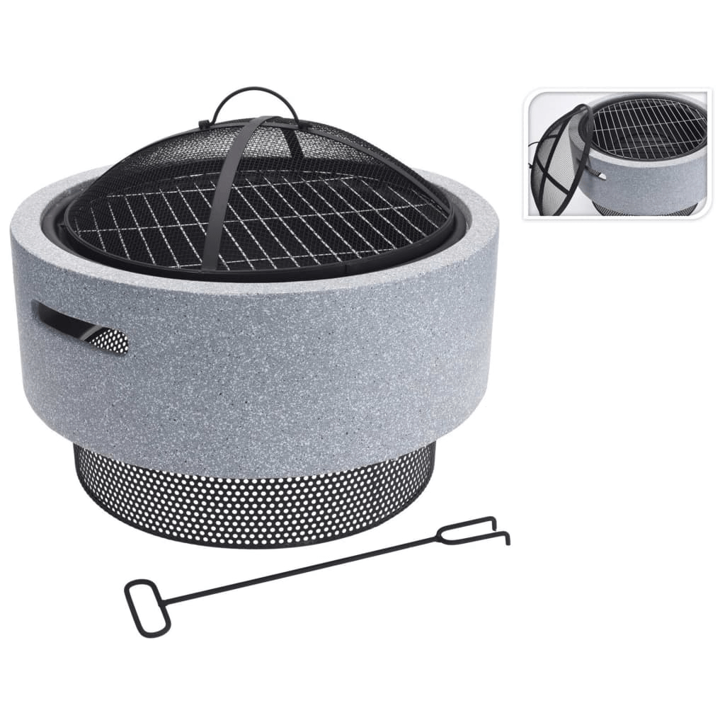 Fire Bowl with BBQ Rack Round Light Grey - 52x18.5 cm, Enhance your outdoor space with the stylish ProGarden light grey fire bowl with BBQ rack, perfect for cozy nights and BBQ parties.