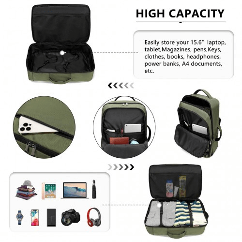 Kono 3-in-1 Multifunctional Travel Backpack - Green, Durable, waterproof, airline-approved backpack. Perfect for daily use and as carry-on luggage. Meets cabin allowance for most airlines.