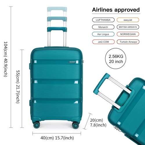 Kono 20 Inch Hard Shell Carry-On Suitcase - Blue/Green, Travel in style with the Kono 20 Inch Carry-On Suitcase. Durable PP shell, vibrant blue/green color, and cabin size. Perfect for all travel needs.