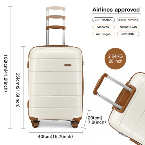 KONO Stylish Hard Shell Suitcase Set - Cream (3 Sizes), Travel in style with the KONO Hard Shell PP Suitcase Set. Lightweight, durable, and secure. Perfect for your next adventure!